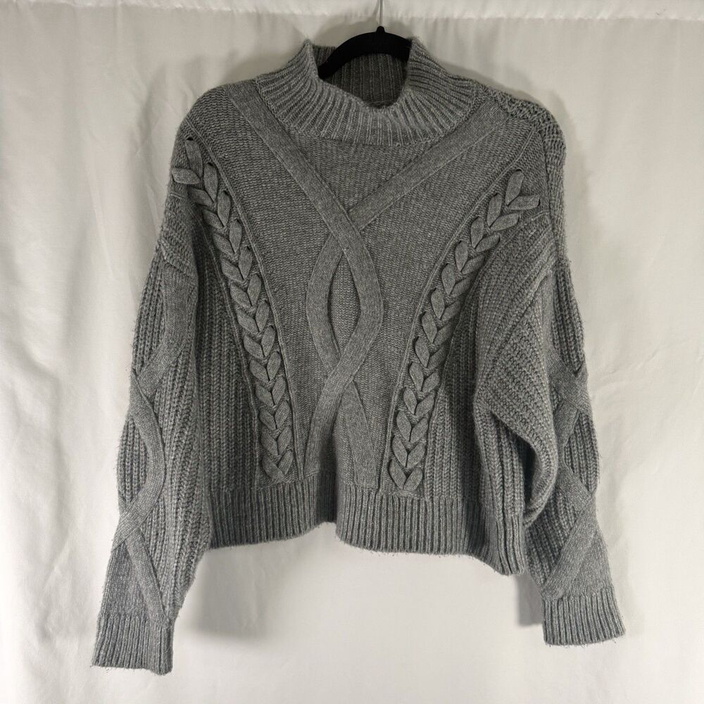 Elizabeth and James Sweater Women's Medium Grey Cable Knit Turtleneck